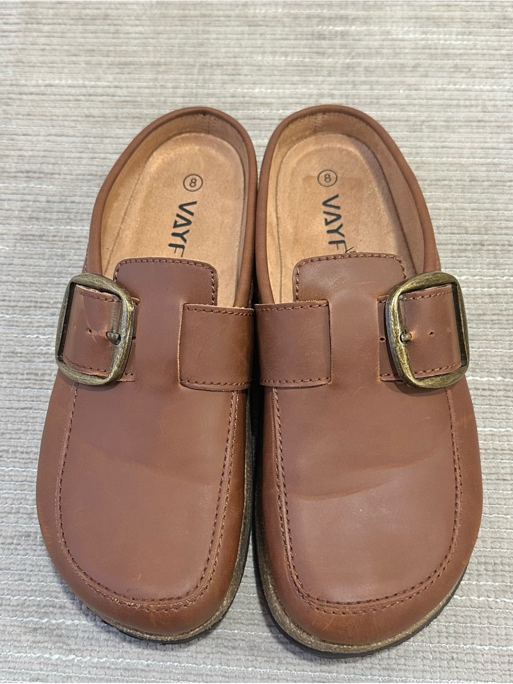 VAYFIO Women's Leather Clogs Mules Size 8 Buckle Cork Footbed Comfort Shoes - Picture 5 of 8